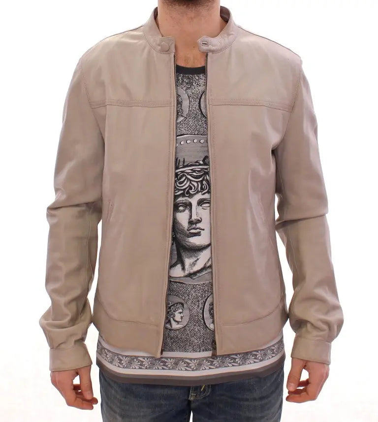 Dolce & Gabbana Beige Leather Jacket Biker Coat Dolce & Gabbana