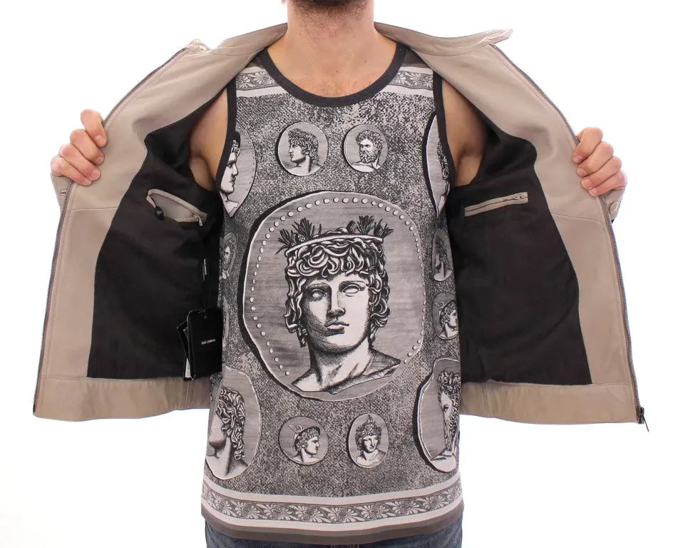 Dolce & Gabbana Beige Leather Jacket Biker Coat Dolce & Gabbana