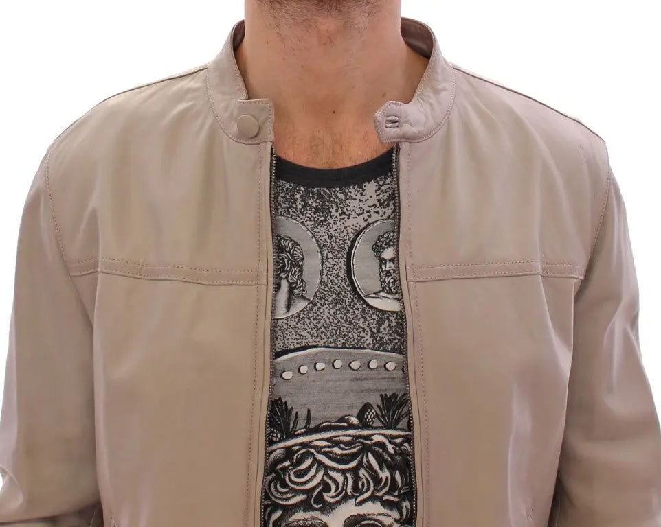 Dolce & Gabbana Beige Leather Jacket Biker Coat Dolce & Gabbana