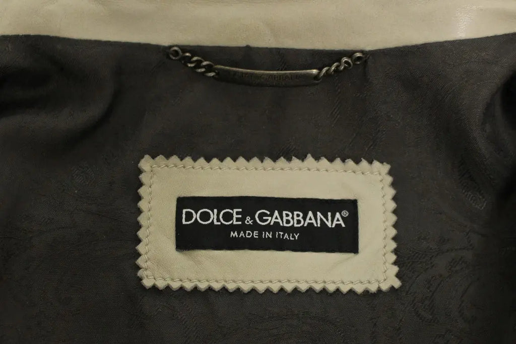 Dolce & Gabbana Beige Leather Jacket Biker Coat Dolce & Gabbana