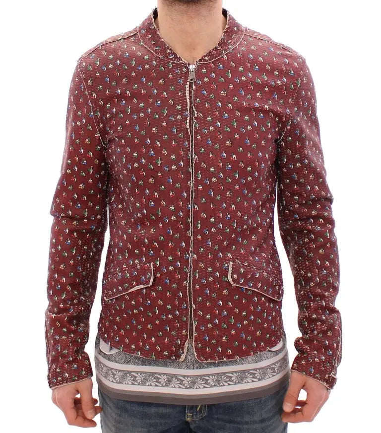 Dolce & Gabbana Bordeaux Leather Boxer Print Jacket Coat Dolce & Gabbana
