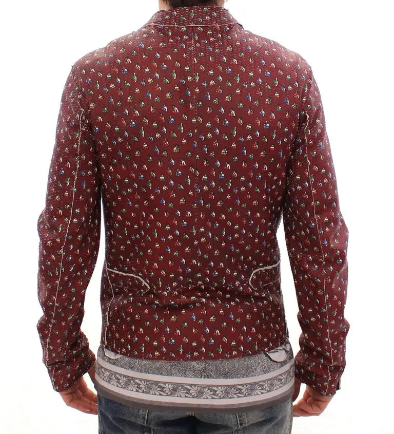 Dolce & Gabbana Bordeaux Leather Boxer Print Jacket Coat Dolce & Gabbana
