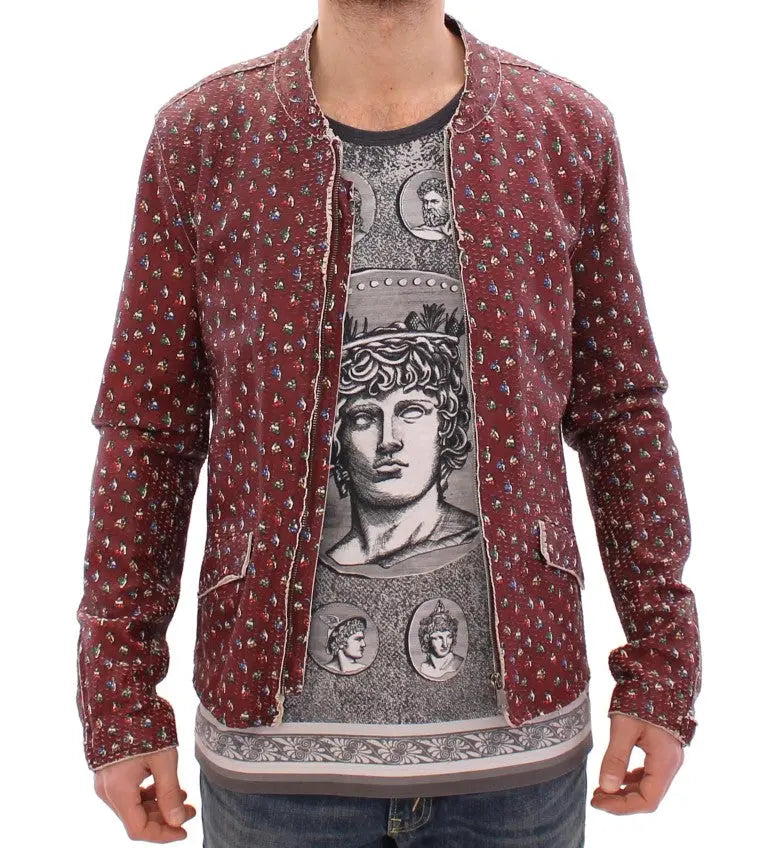 Dolce & Gabbana Bordeaux Leather Boxer Print Jacket Coat Dolce & Gabbana