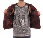 Dolce & Gabbana Bordeaux Leather Boxer Print Jacket Coat Dolce & Gabbana