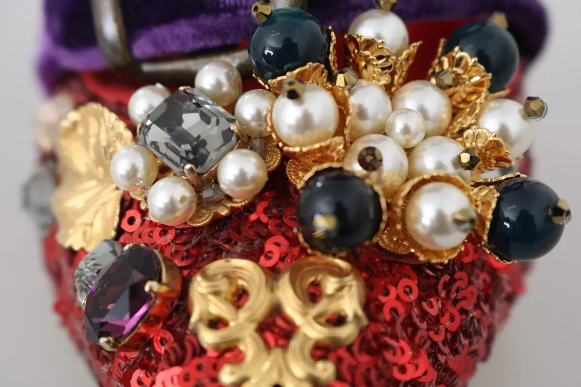 Dolce & Gabbana Red Sequined Crystal Studs Heels Shoes - Zeiniez