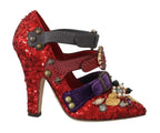 Dolce & Gabbana Red Sequined Crystal Studs Heels Shoes - Zeiniez