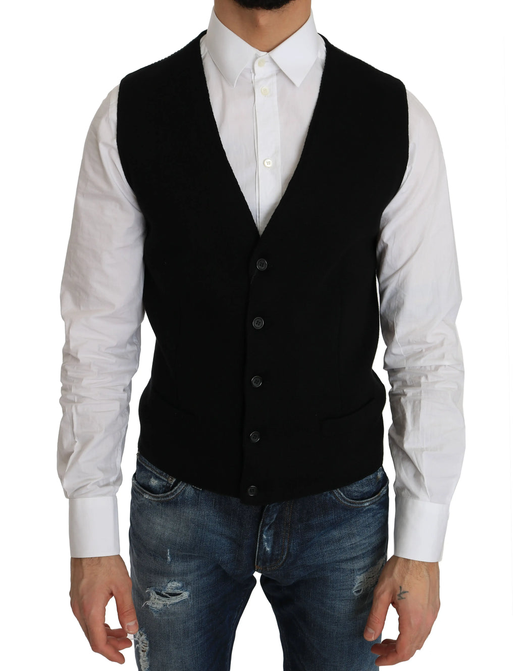 Dolce & Gabbana Black Cotton Dress Woven Waistcoat - Zeiniez
