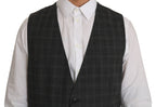 Dolce & Gabbana Gray Wool STAFF Checkered Stretch Vest - Zeiniez