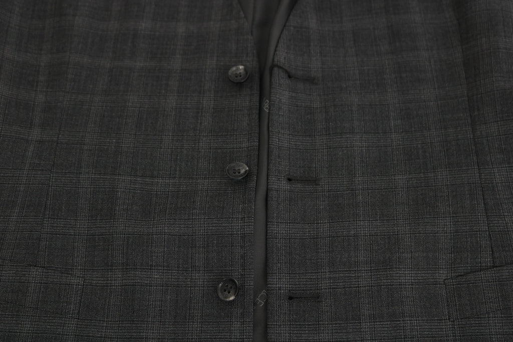 Dolce & Gabbana Gray Wool STAFF Checkered Stretch Vest - Zeiniez