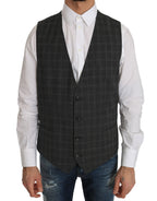 Dolce & Gabbana Gray Wool STAFF Checkered Stretch Vest - Zeiniez