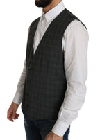 Dolce & Gabbana Gray Wool STAFF Checkered Stretch Vest - Zeiniez
