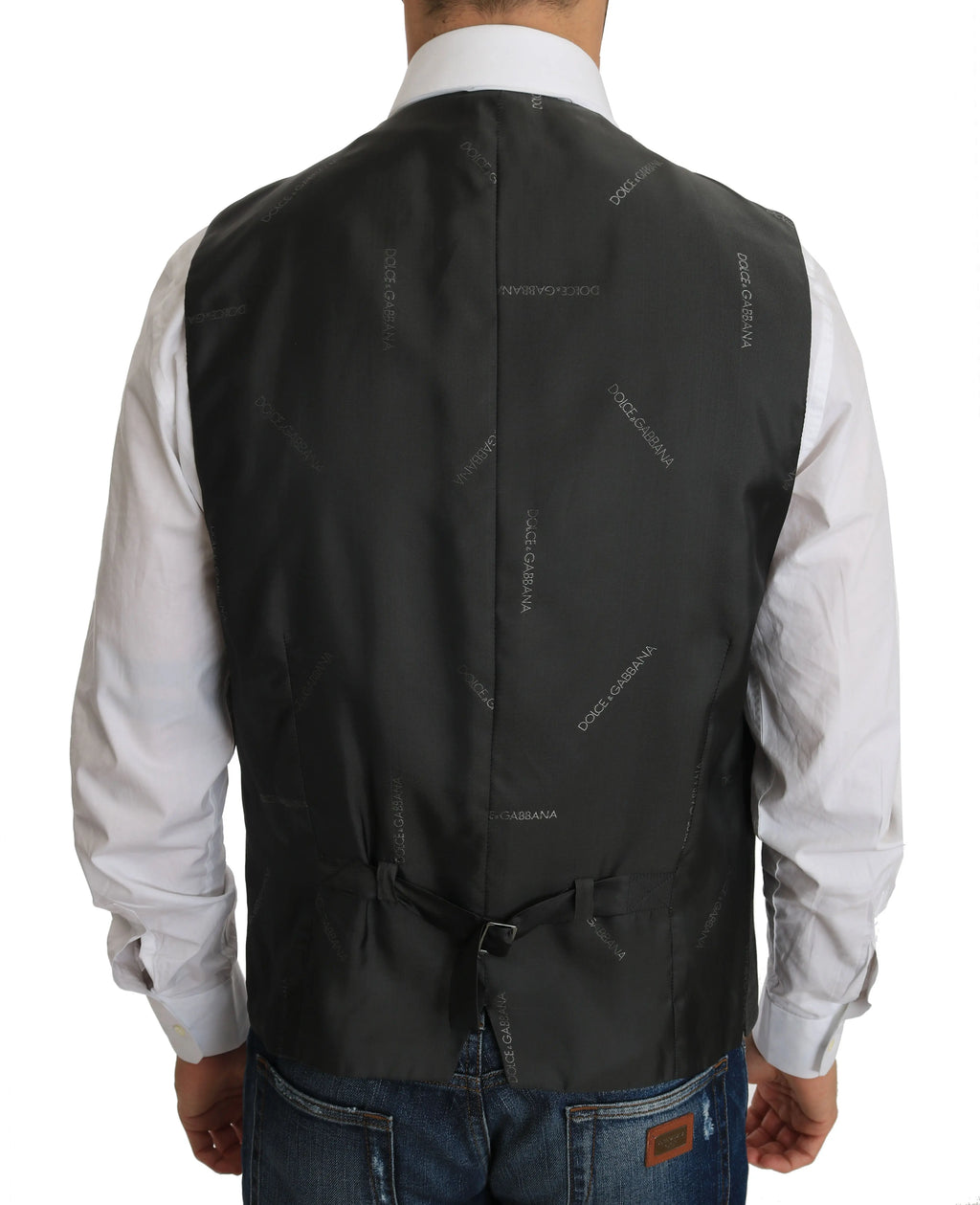 Dolce & Gabbana Gray Wool STAFF Checkered Stretch Vest - Zeiniez