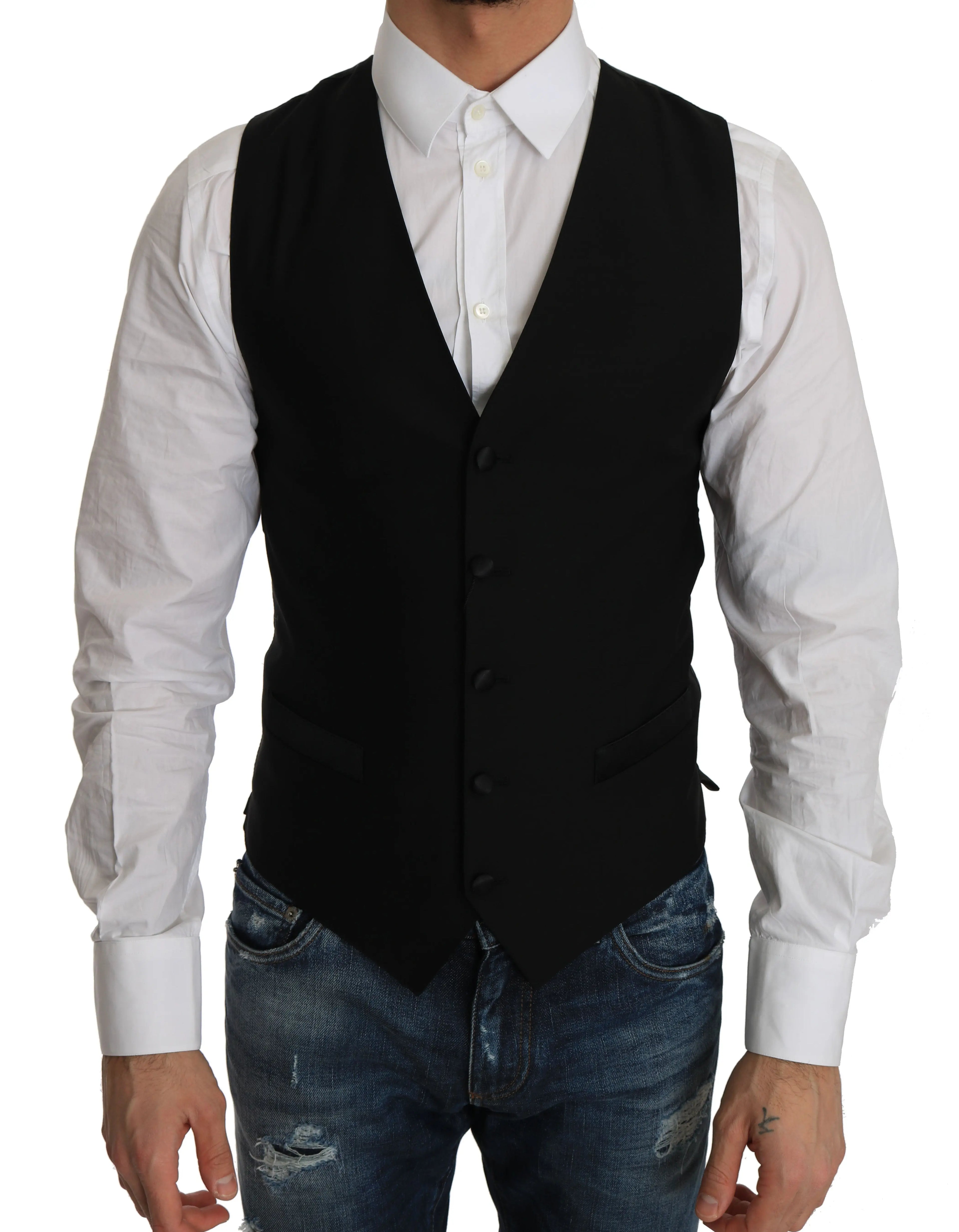 Dolce & Gabbana Black Wool Dress Waistcoat - Zeiniez