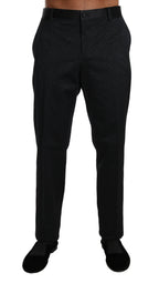 Dolce & Gabbana Black Cotton Brocade Formal Trousers Pants - Zeiniez