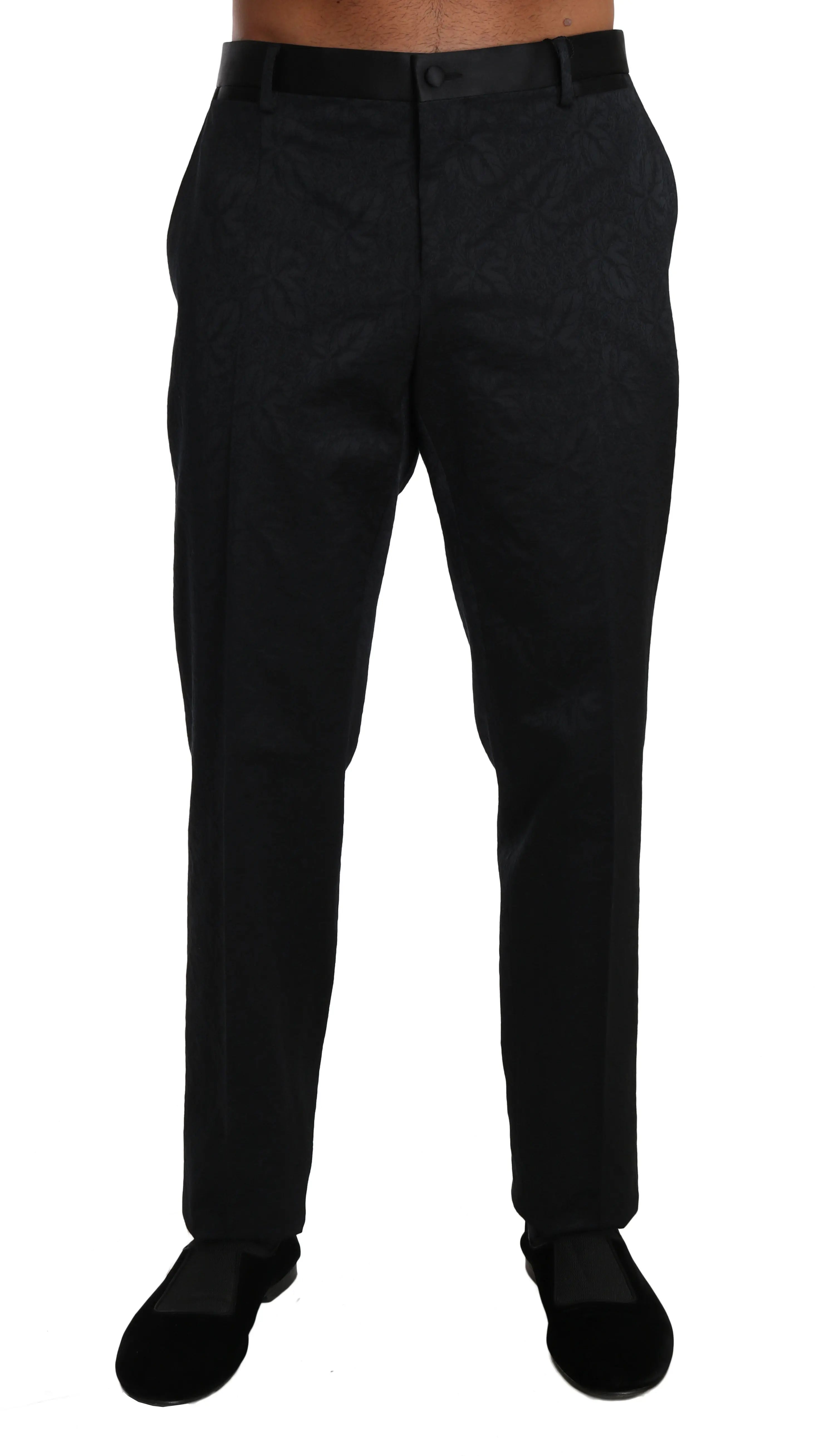 Dolce & Gabbana Black Cotton Brocade Formal Trousers Pants - Zeiniez