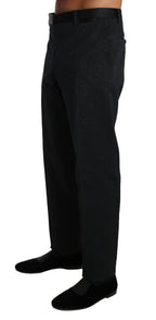 Dolce & Gabbana Black Cotton Brocade Formal Trousers Pants - Zeiniez
