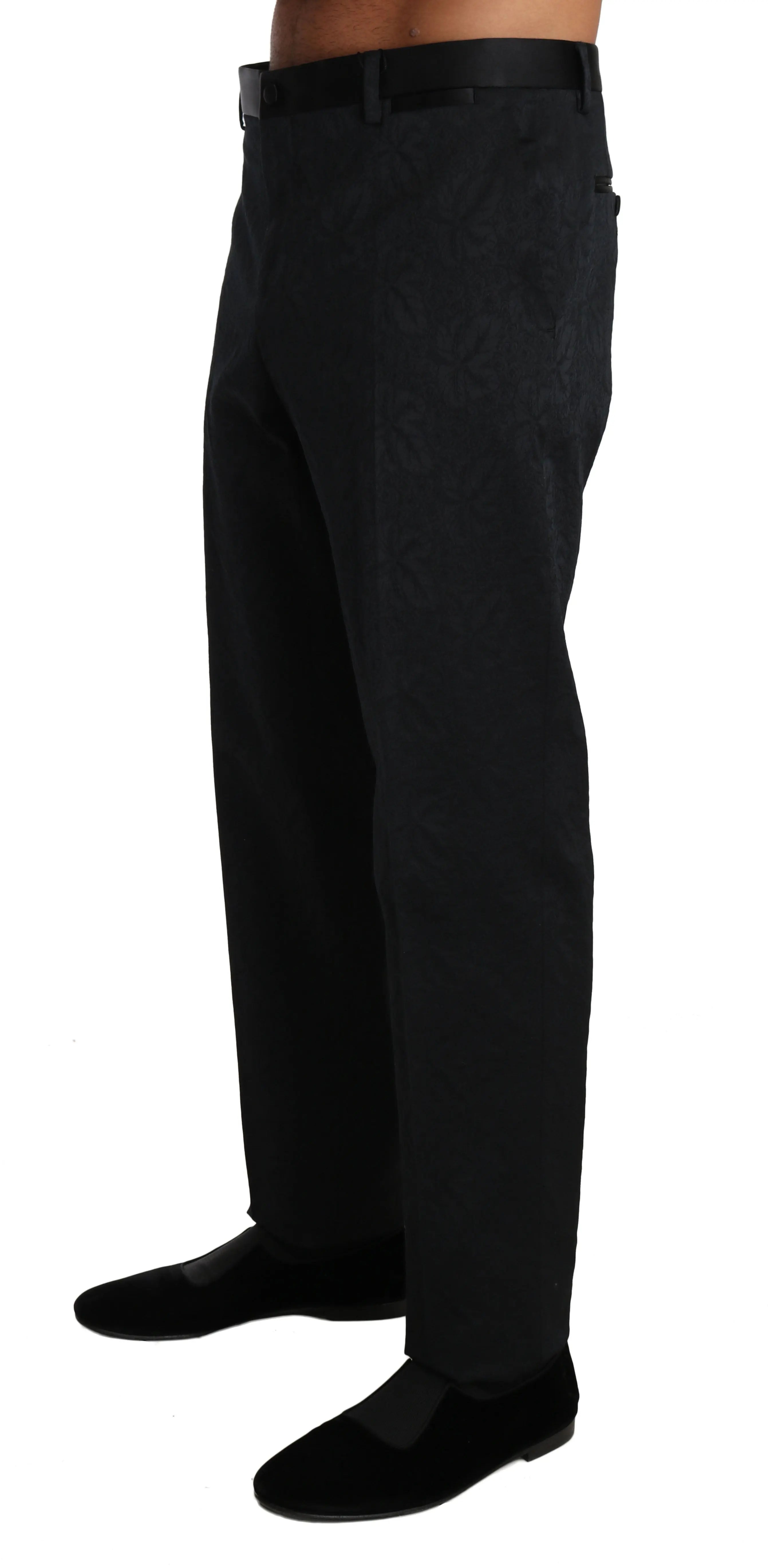 Dolce & Gabbana Black Cotton Brocade Formal Trousers Pants - Zeiniez