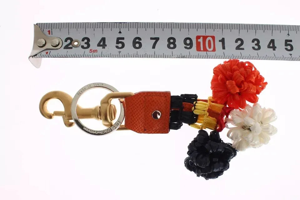 Dolce & Gabbana Brown Gold Raffia Leather Clasp Finder Chain Keyring - Zeiniez