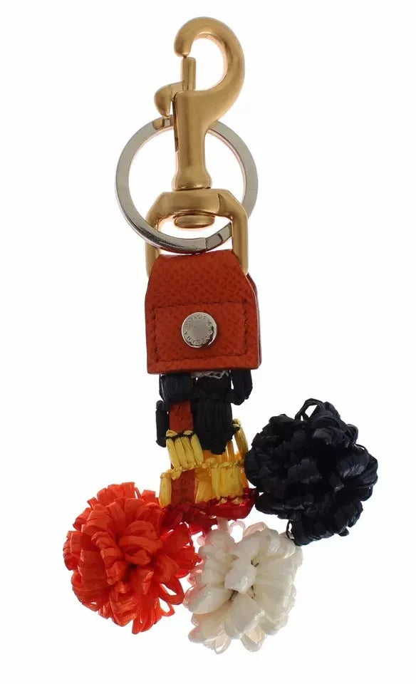 Dolce & Gabbana Brown Gold Raffia Leather Clasp Finder Chain Keyring - Zeiniez