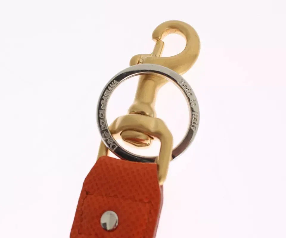 Dolce & Gabbana Brown Gold Raffia Leather Clasp Finder Chain Keyring - Zeiniez
