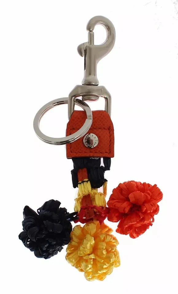 Dolce & Gabbana Red Yellow Raffia Leather Clasp Finder Keyring Keychain - Zeiniez