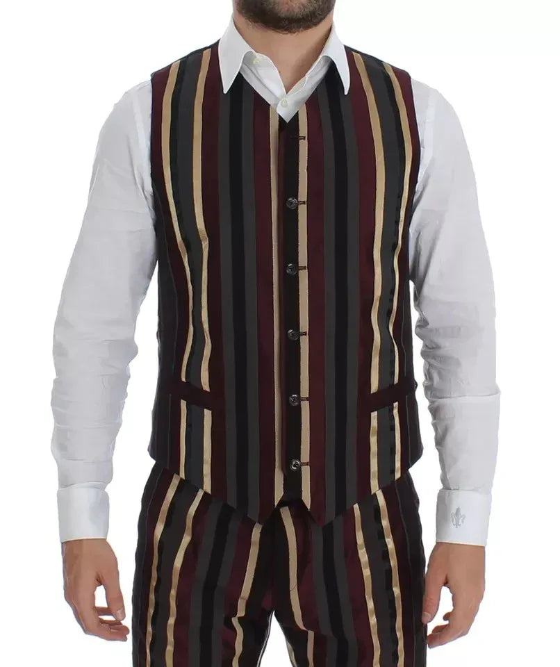 Dolce & Gabbana Multicolor Striped Runway 3 Piece Slim Fit Vest Suit - Zeiniez