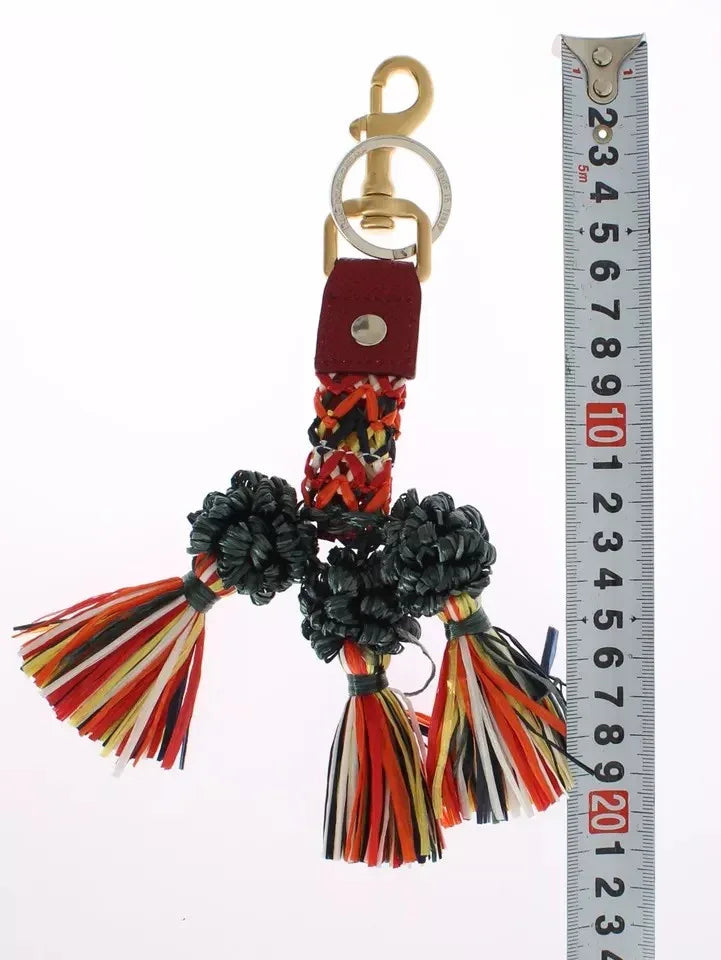 Dolce & Gabbana Multicolor Raffia Leather Clasp Finder Chain Keyring - Zeiniez