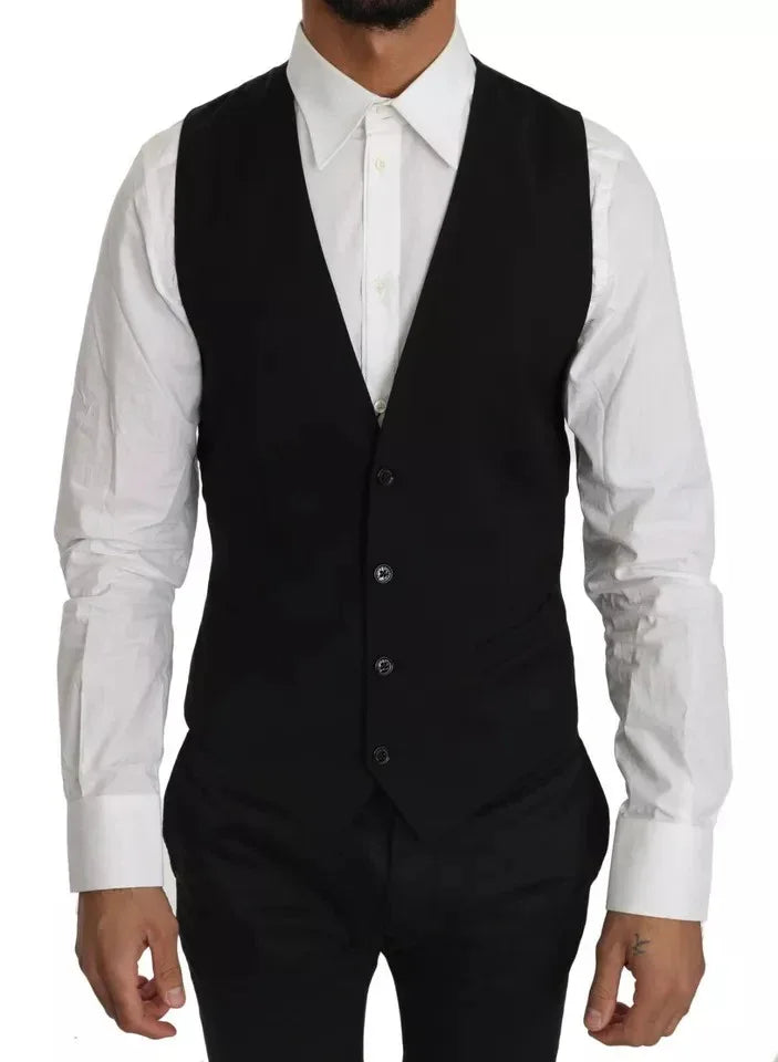 Dolce & Gabbana Black Wool Logo Waistcoat Vest - Zeiniez