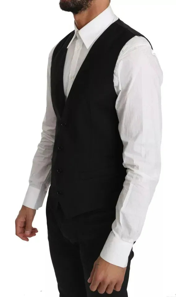 Dolce & Gabbana Black Wool Logo Waistcoat Vest - Zeiniez