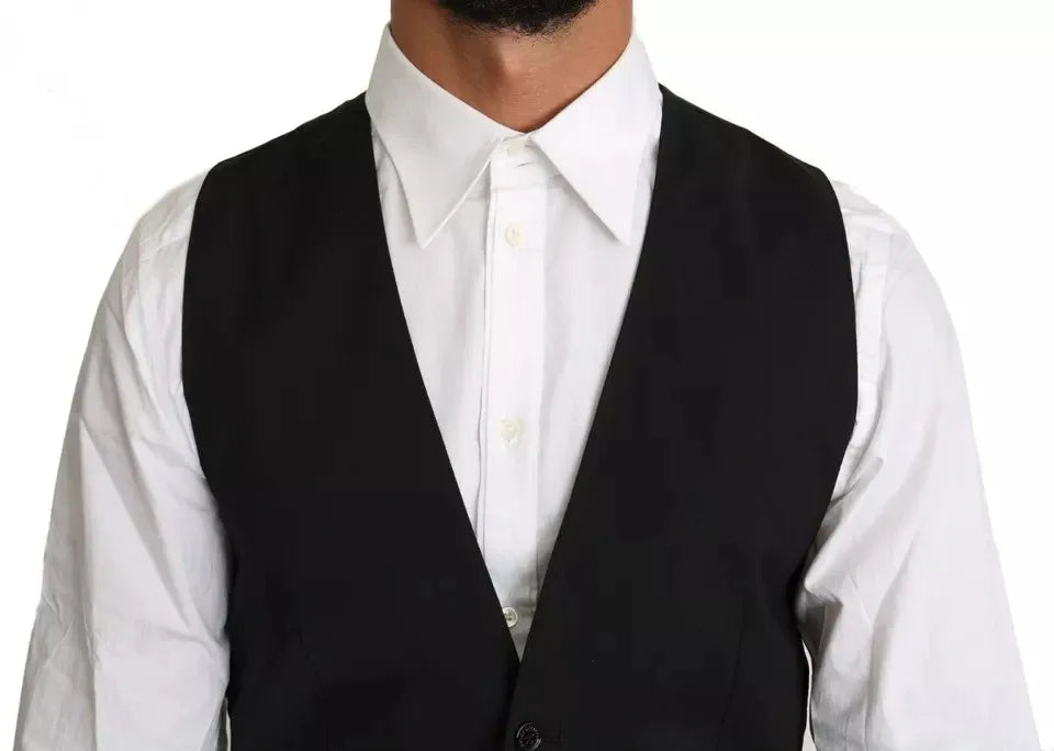 Dolce & Gabbana Black Wool Logo Waistcoat Vest - Zeiniez