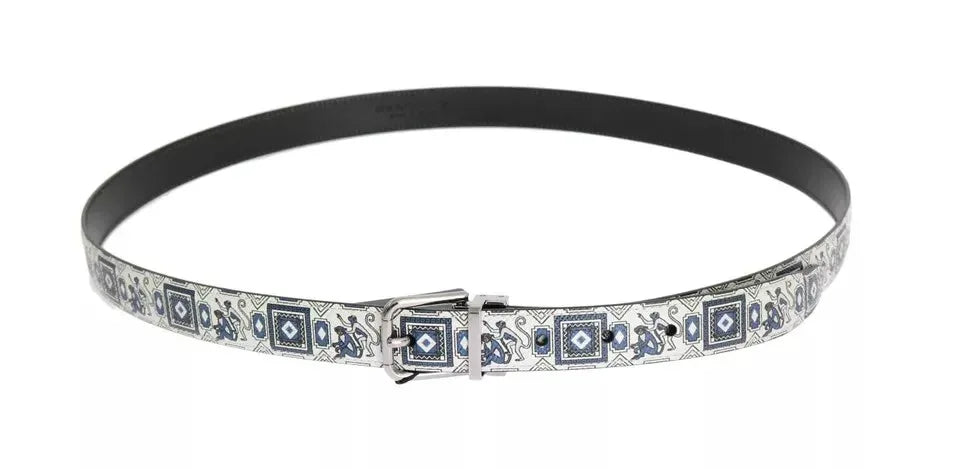 Dolce & Gabbana White Blue Silk Bowtie Leather Belt Gift Box Set - Zeiniez