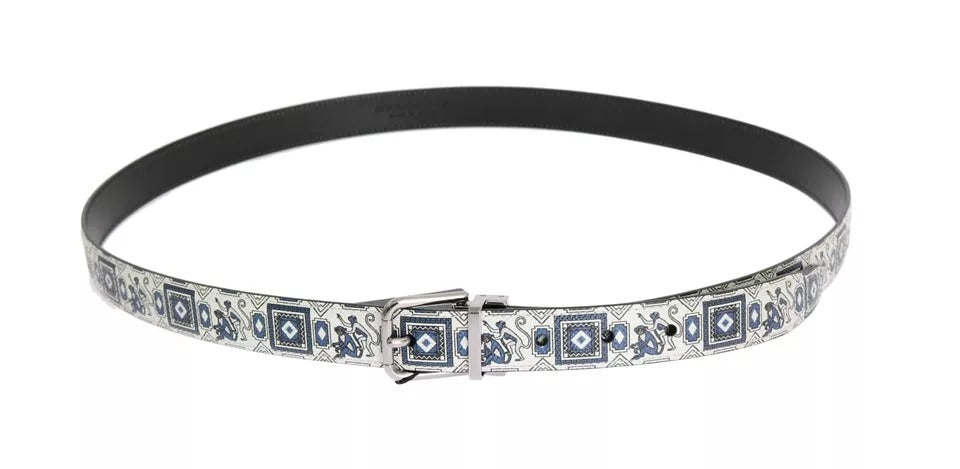 Dolce & Gabbana White Blue Silk Bowtie Leather Belt Gift Box Set - Zeiniez