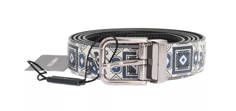 Dolce & Gabbana White Blue Silk Bowtie Leather Belt Gift Box Set - Zeiniez