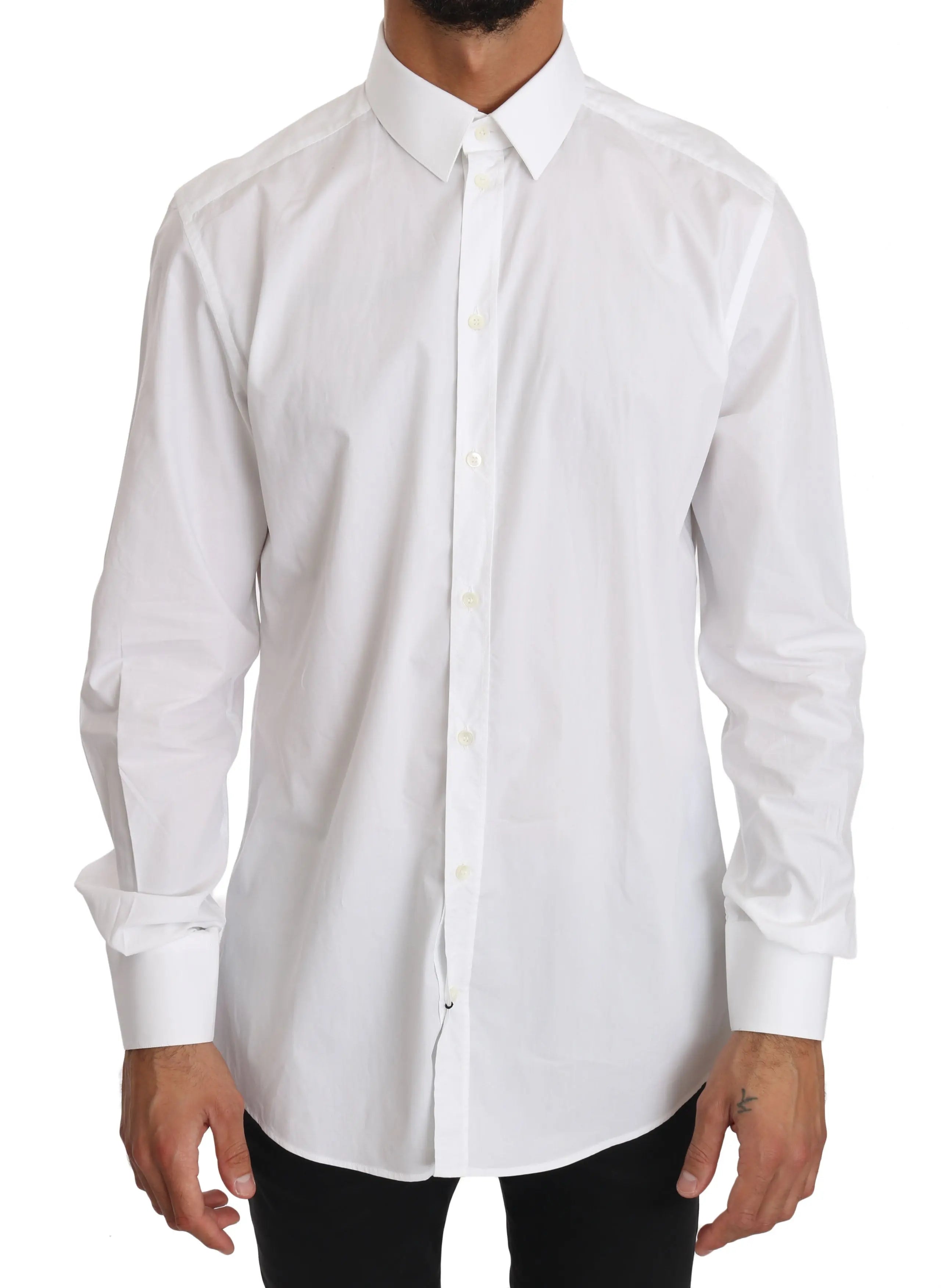 Dolce & Gabbana White Cotton GOLD Dress Shirt - Zeiniez