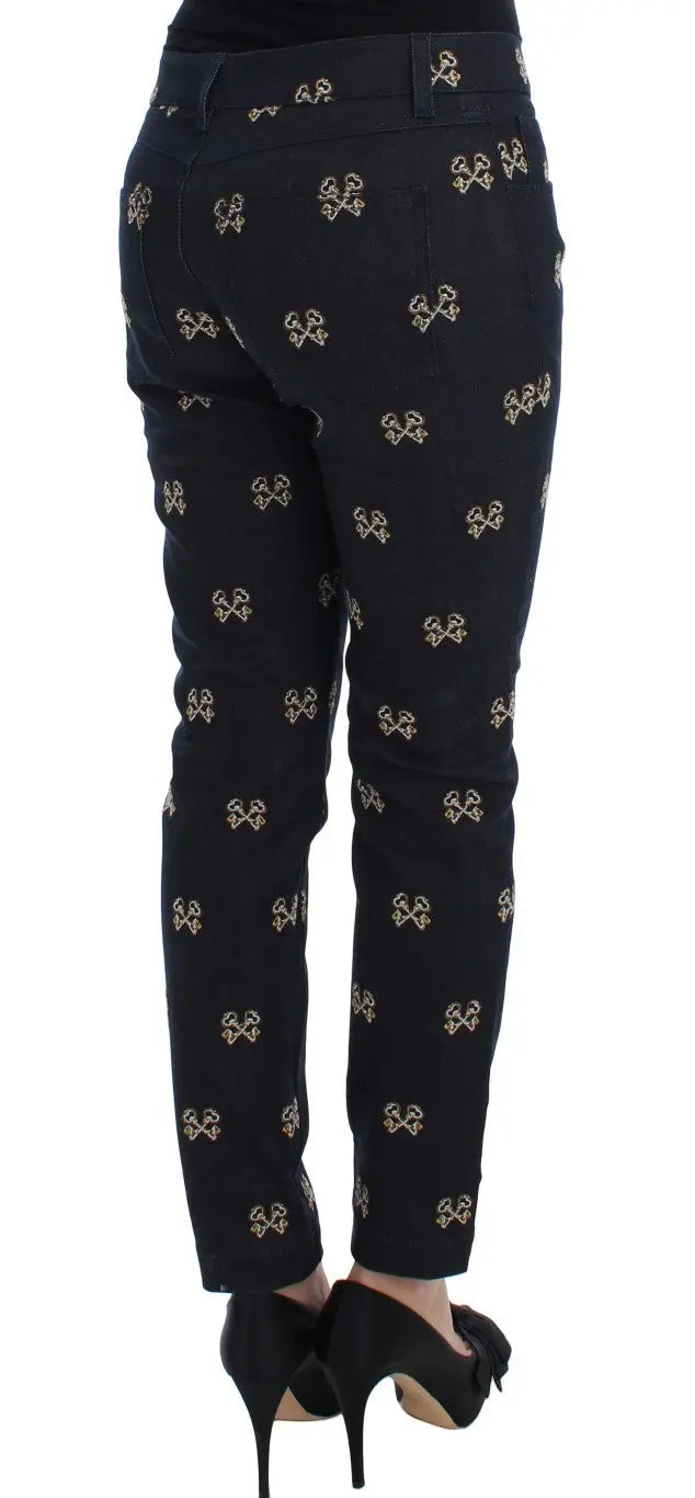 Dolce & Gabbana Blue Key Embroidered Slim Fit KATE Jeans Dolce & Gabbana
