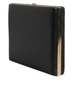 Dolce & Gabbana Black Leather Gold Frame Clutch Evening Party Purse Bag - Zeiniez