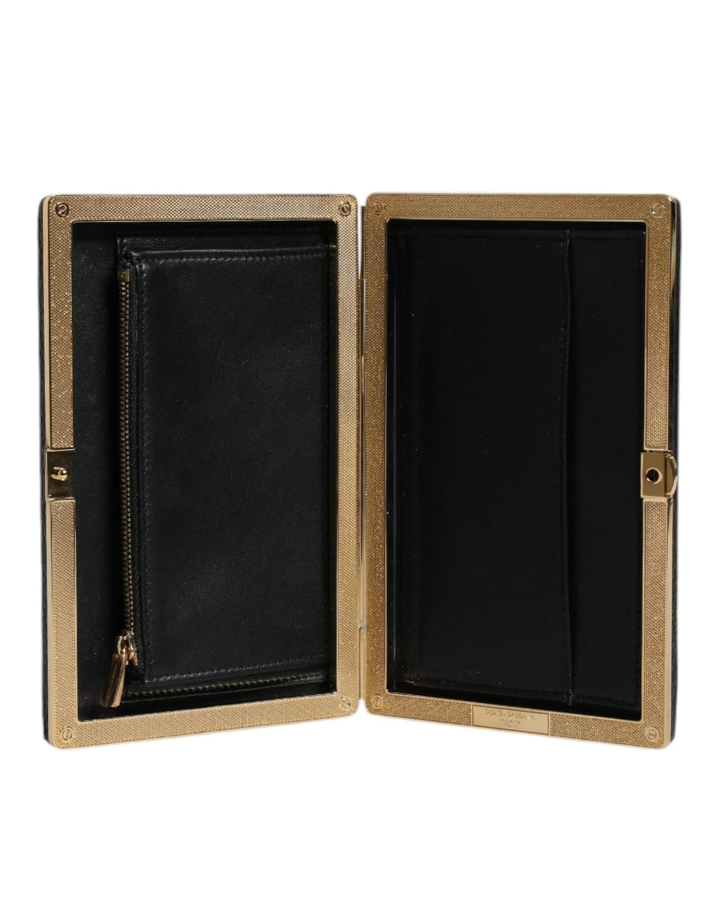 Dolce & Gabbana Black Leather Gold Frame Clutch Evening Party Purse Bag - Zeiniez