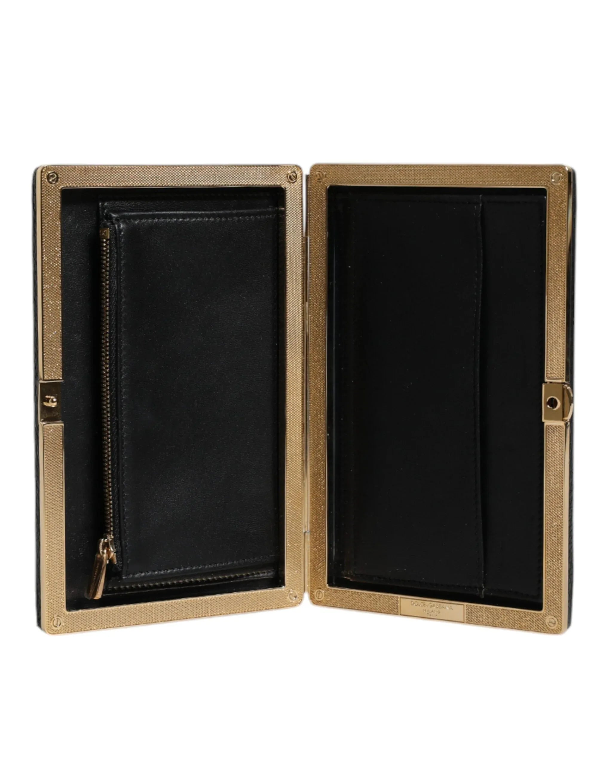 Dolce & Gabbana Black Leather Gold Frame Clutch Evening Party Purse Bag - Zeiniez