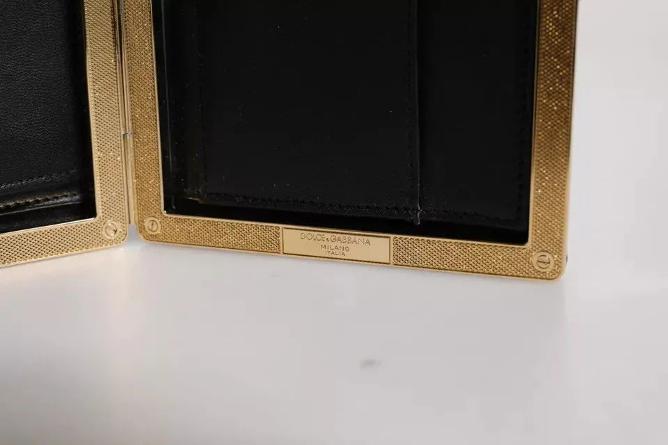 Dolce & Gabbana Black Leather Gold Frame Clutch Evening Party Purse Bag - Zeiniez