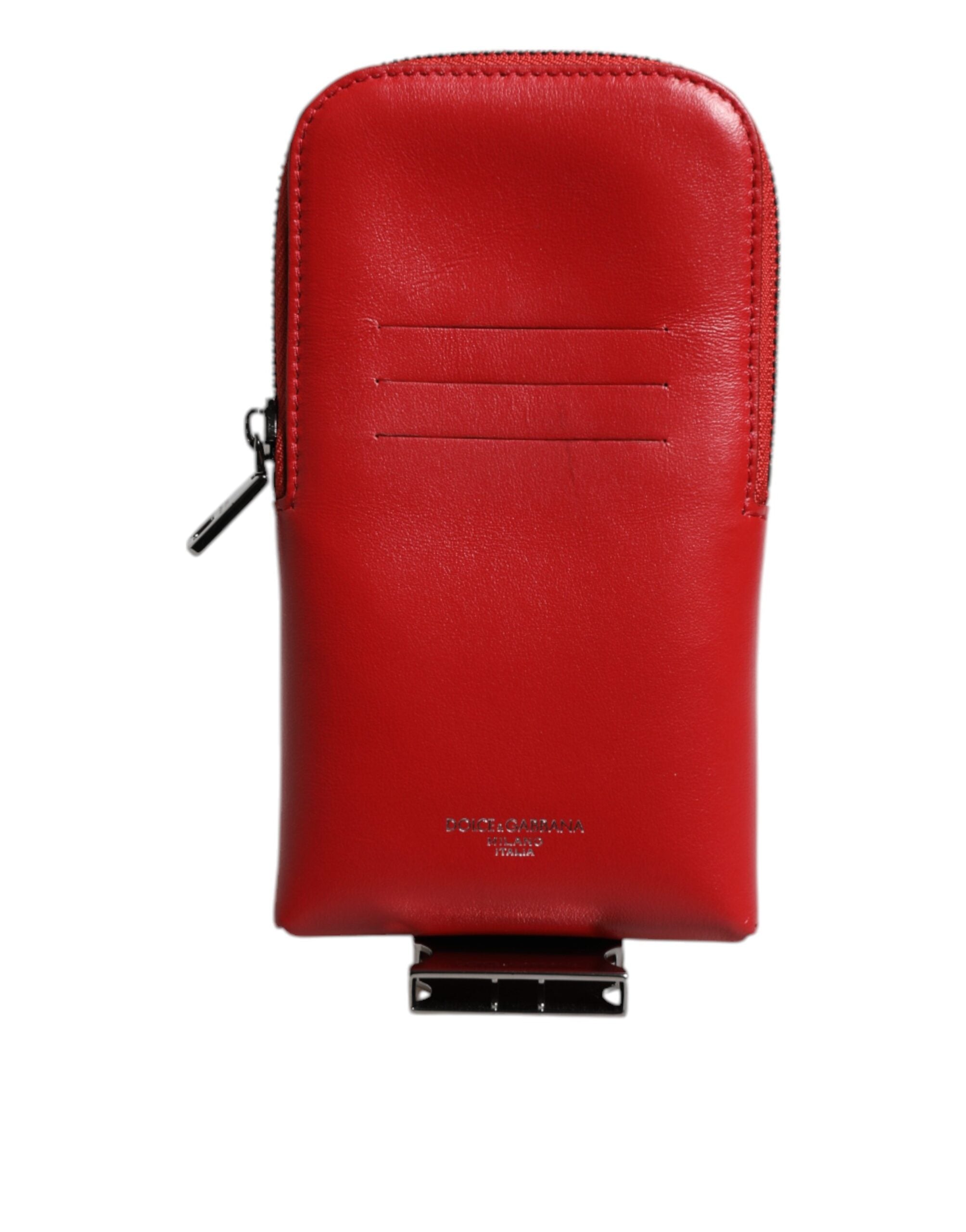 Dolce & Gabbana Red Leather Logo Zip Around Card Holder Wide Strap Wallet (Copy) - Zeiniez