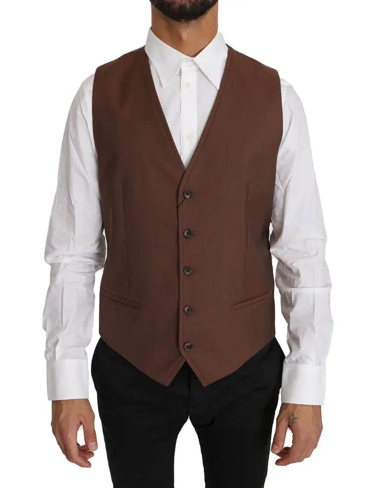 Dolce & Gabbana Brown Wool Silk Waistcoat Vest - Zeiniez