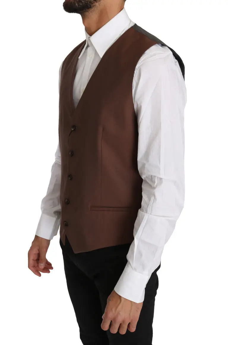 Dolce & Gabbana Brown Wool Silk Waistcoat Vest - Zeiniez