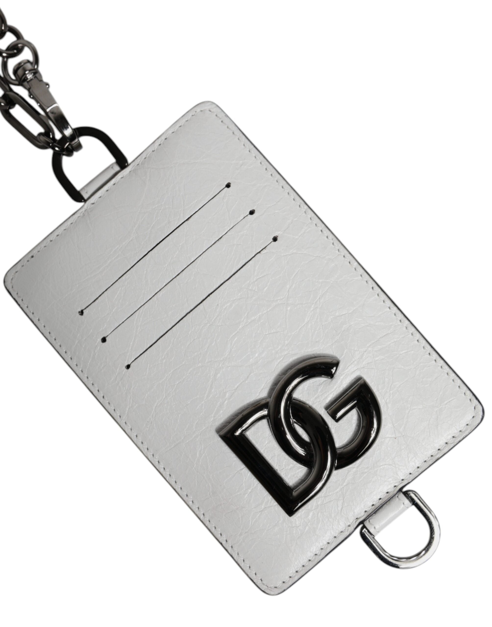 Dolce & Gabbana White Calf Leather Lanyard Logo Card Holder Wallet - Zeiniez