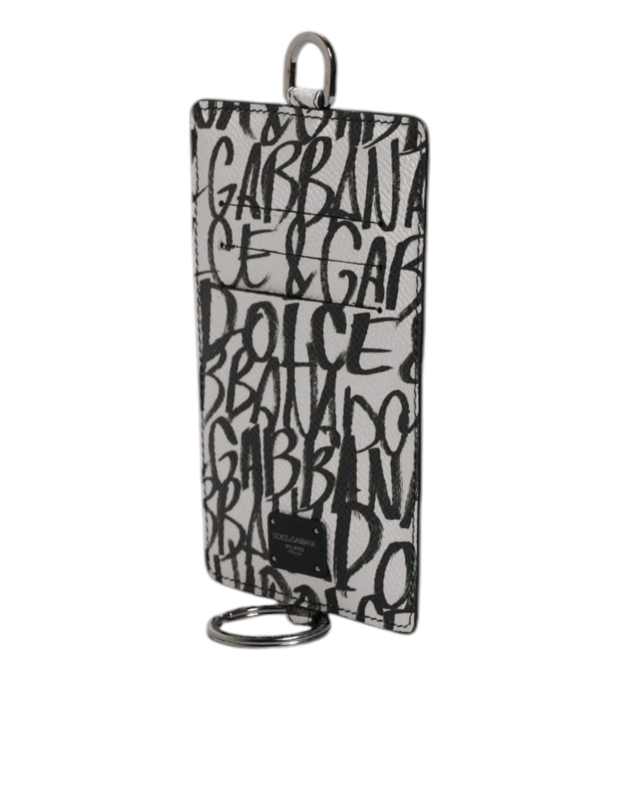 Dolce & Gabbana White Leather Lanyard Logo Print Card Holder Wallet - Zeiniez