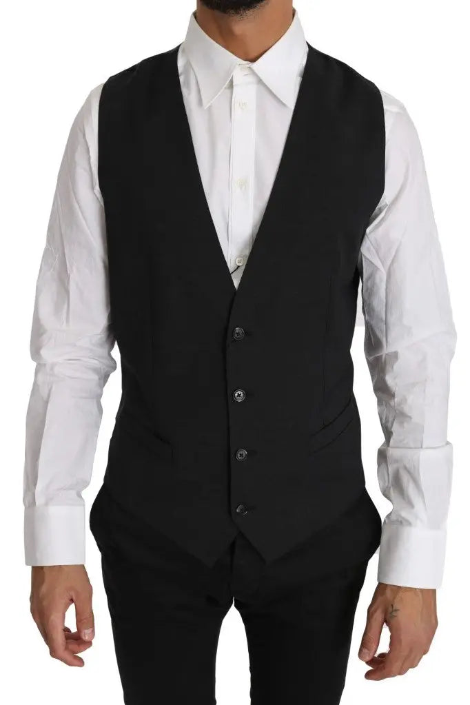 Dolce & Gabbana Gray Solid 100% Wool Waistcoat Vest - Zeiniez