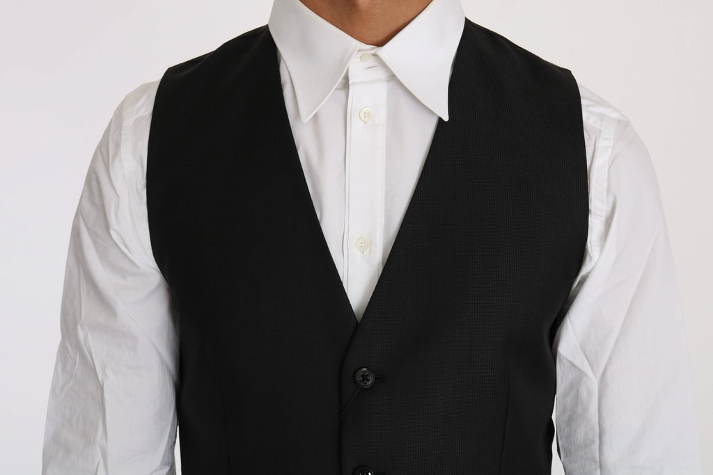 Dolce & Gabbana Black Solid Wool Silk Waistcoat Vest - Zeiniez