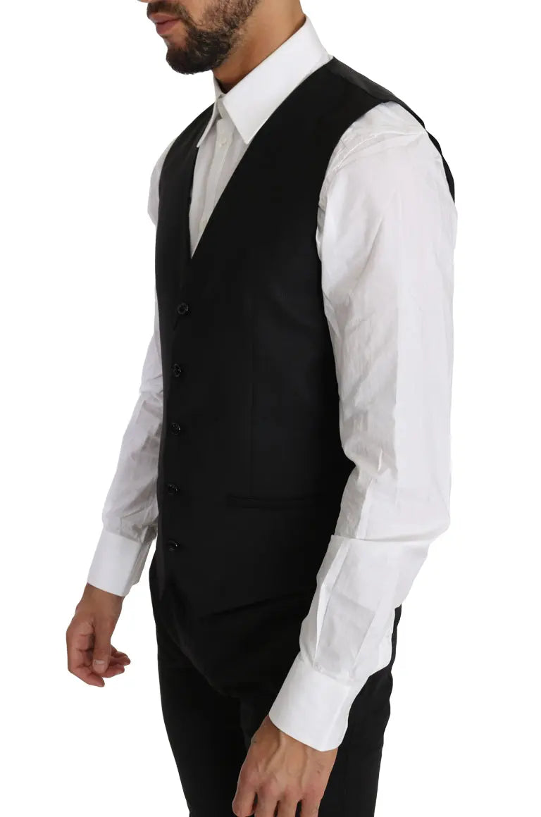 Dolce & Gabbana Black Solid Wool Silk Waistcoat Vest - Zeiniez