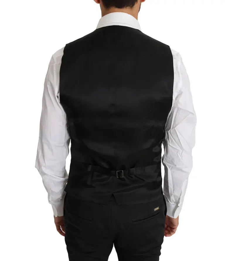 Dolce & Gabbana Black Solid Wool Silk Waistcoat Vest - Zeiniez