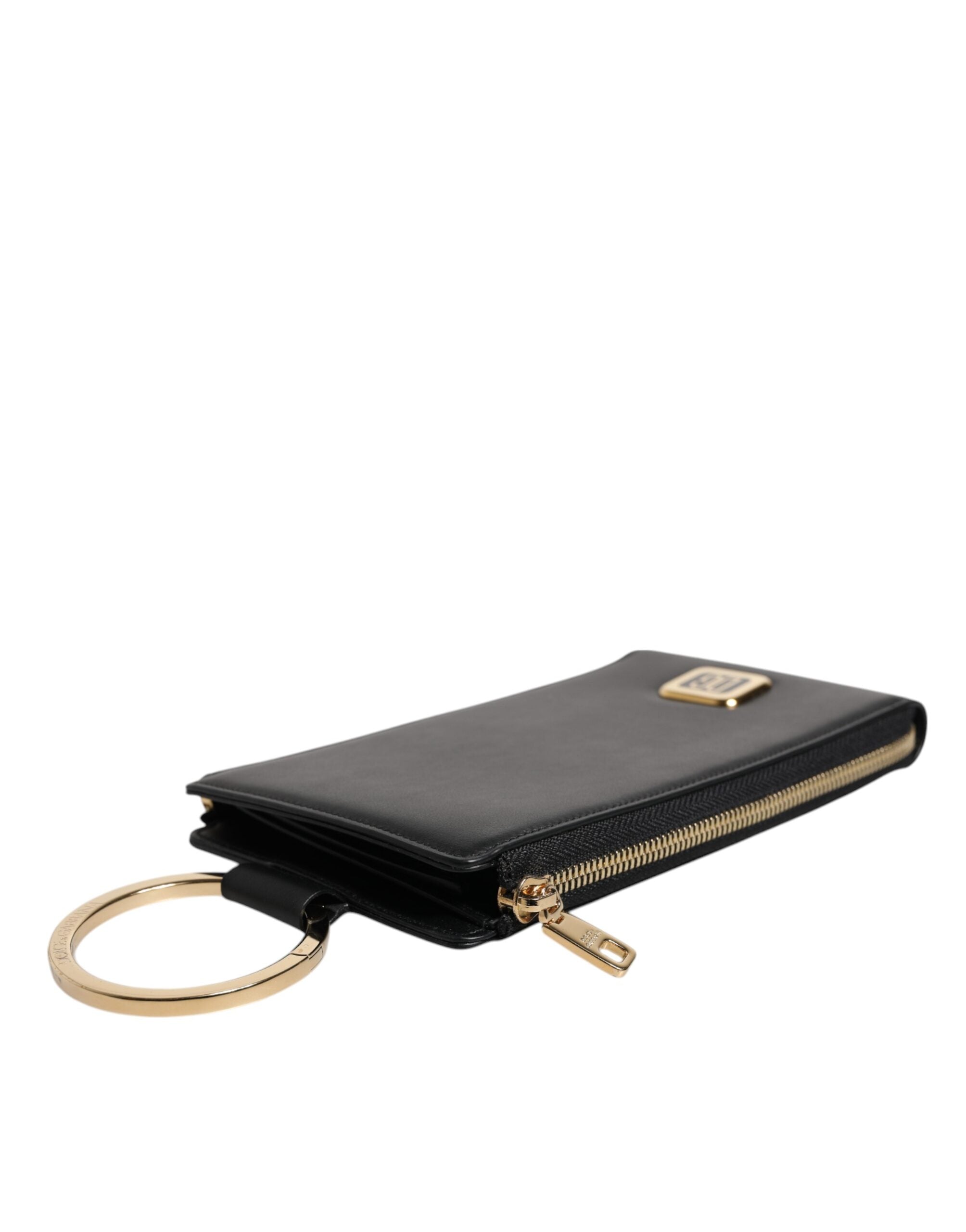 Dolce & Gabbana Black Leather Logo Plaque Neck Strap Card Coin Wallet - Zeiniez