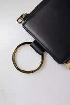 Dolce & Gabbana Black Leather Logo Plaque Neck Strap Card Coin Wallet